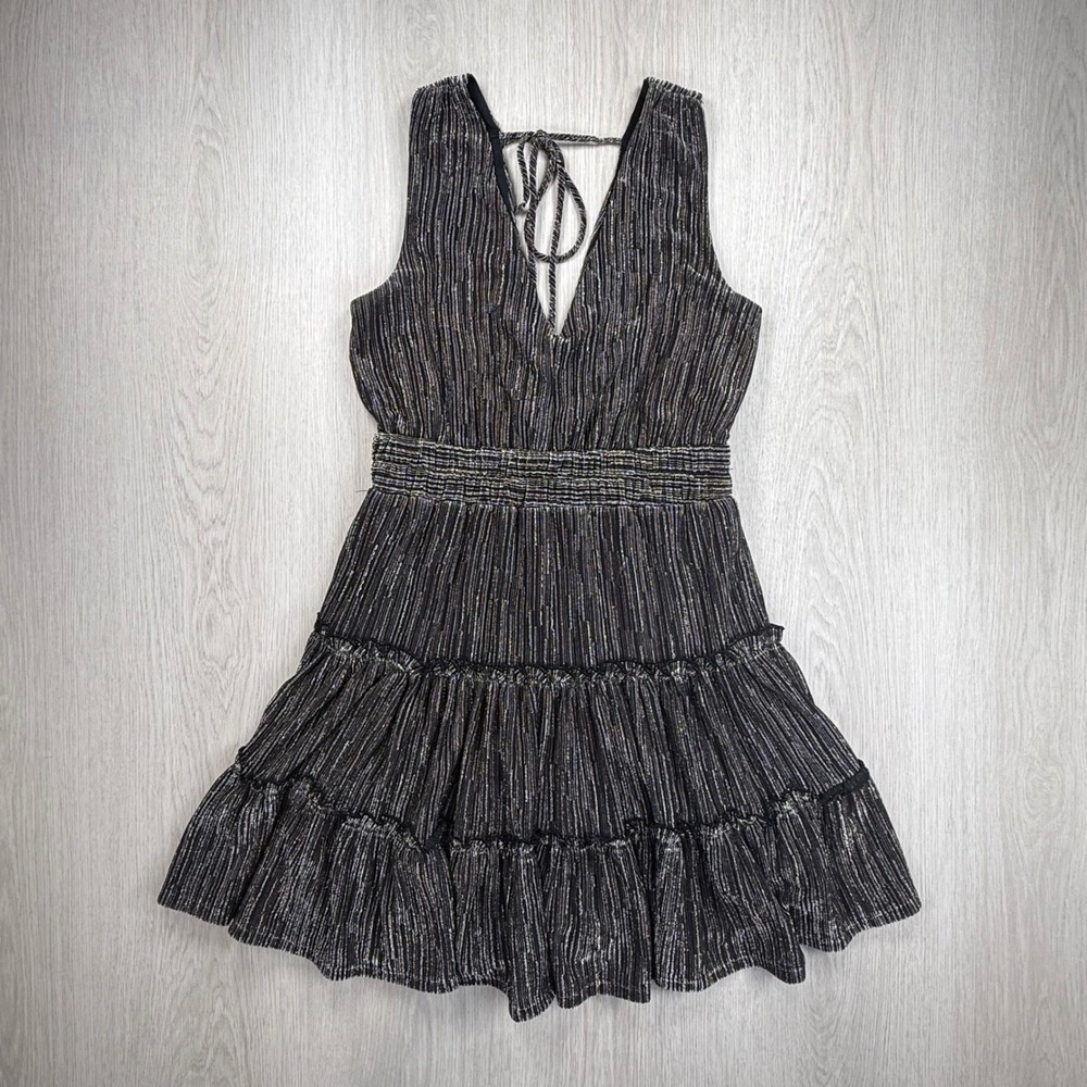 Audrey Parks Metallic Tiered Mini Dress Shimmer Party Cocktail Glam‎ XS